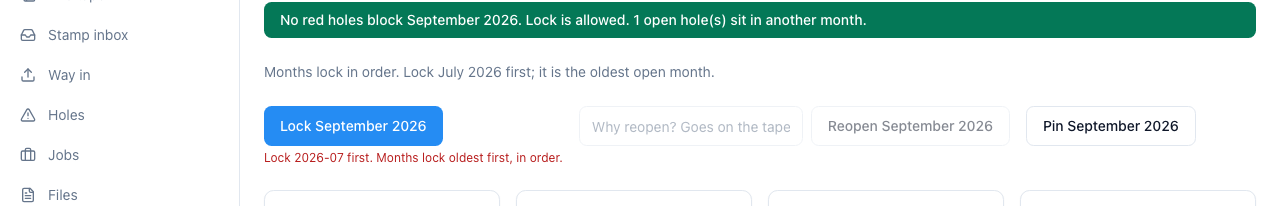 September will not lock while July is still open.