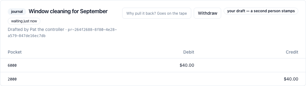 Your own draft with two hands on. There is no Stamp button, only Withdraw.