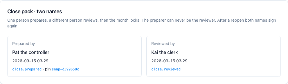 Two names on the close: one prepared, a different one reviewed.